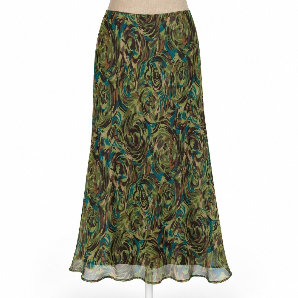Y2K Floral Fairy Grunge Flowy Maxi Skirt Size L Green Whimsigoth Chiffon Dreamy